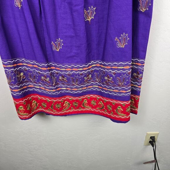 Hand Embroidered Purple Red Embroidered 70s Maxi Skirt Indian Mirrow Border XL - Picture 6 of 12